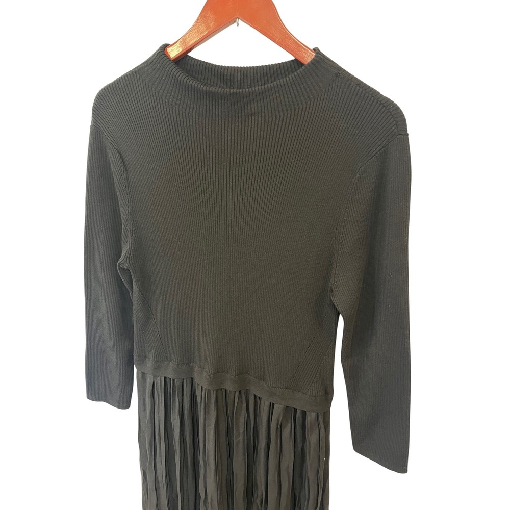 NWT Nic + Zoe Kira Long Sleeve Knit & Woven Pleated Maxi Dress Black Onyx  L - Picture 3 of 11